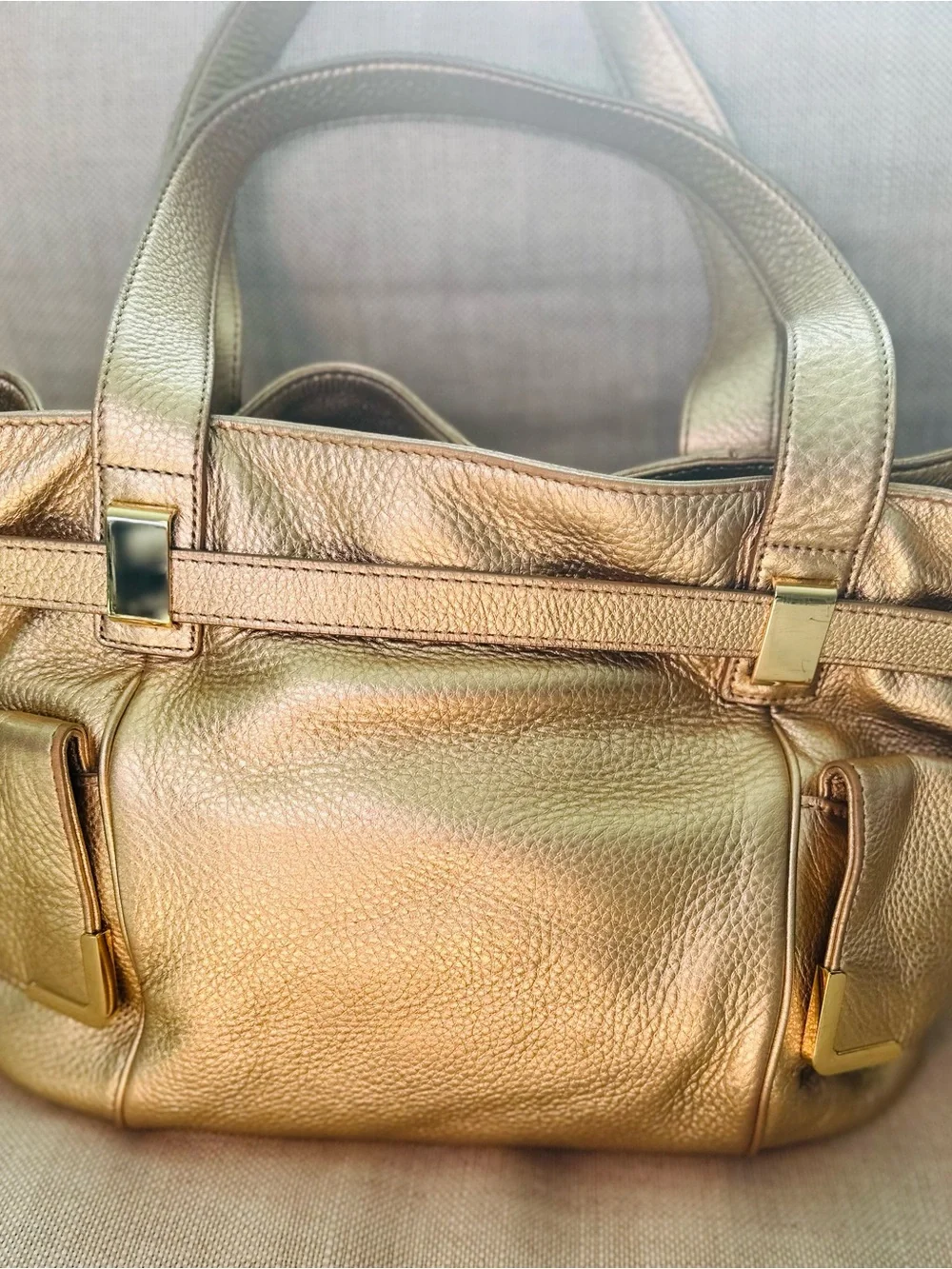 Vintage MICHAEL Michael Kors Beverly Large Metallic Gold Leather Satchel